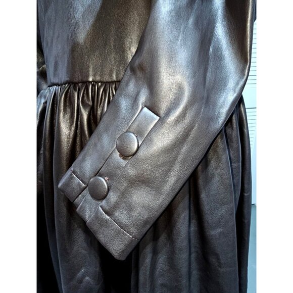 Naya Rea Wome's Brown Faux Leather Button-Down Long-Sleeve Midi Dress  Sz 10 367 - Picture 6 of 8